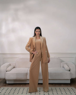 Oversized Beige Velvet Blazer - Atelier de La Hang