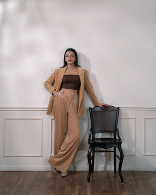 Oversized Beige Velvet Blazer - Atelier de La Hang