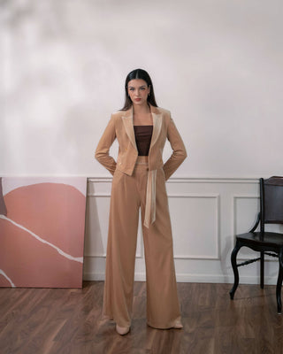 Cropped Beige Velvet Blazer - Atelier de La Hang