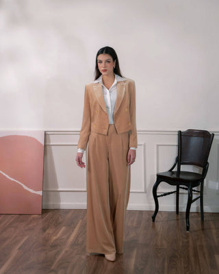 Cropped Beige Velvet Blazer - Atelier de La Hang