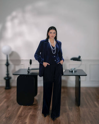 Oversized Midnight Blue Velvet Blazer - Atelier de La Hang